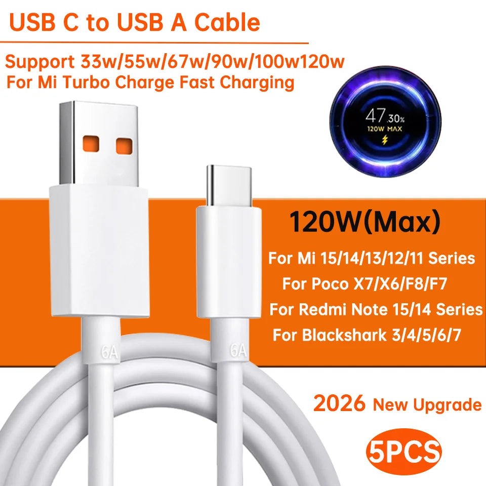 Original Usb Type C Cable 120W 100W 90W 67W 45W Turbo Fast Charger Mi 17 15 14 13 12 T Pro Ultra Poco F8 X8 X7 Redmi Note