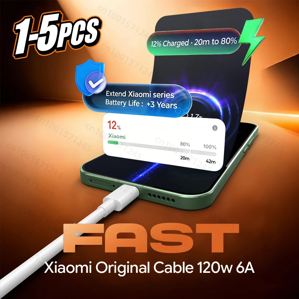 Original Usb Type C Cable 120W 100W 90W 67W 45W Turbo Fast Charger Mi 17 15 14 13 12 T Pro Ultra Poco F8 X8 X7 Redmi Note