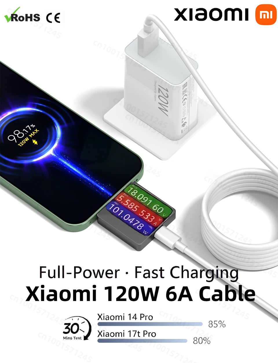 Original Usb Type C Cable 120W 100W 90W 67W 45W Turbo Fast Charger Mi 17 15 14 13 12 T Pro Ultra Poco F8 X8 X7 Redmi Note