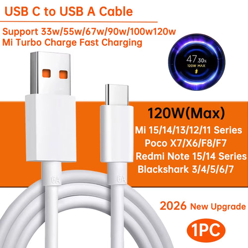Original Usb Type C Cable 120W 100W 90W 67W 45W Turbo Fast Charger Mi 17 15 14 13 12 T Pro Ultra Poco F8 X8 X7 Redmi Note