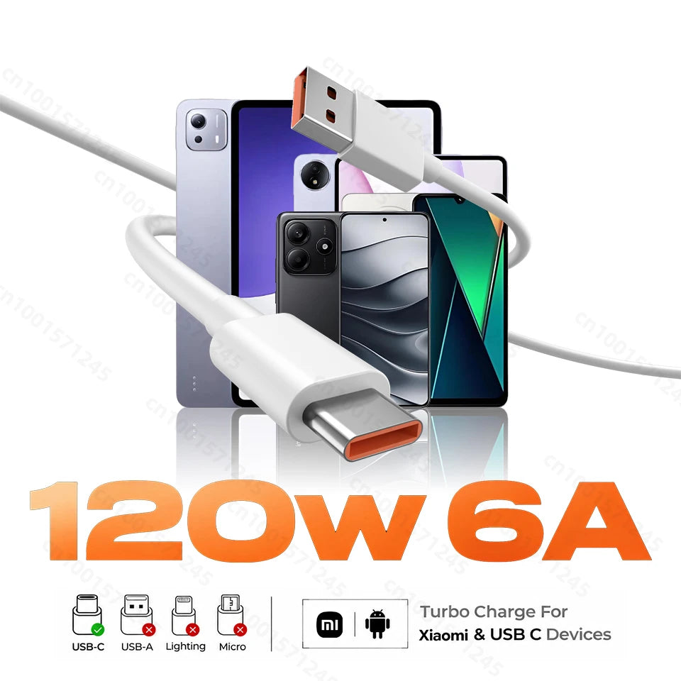 Original Usb Type C Cable 120W 100W 90W 67W 45W Turbo Fast Charger Mi 17 15 14 13 12 T Pro Ultra Poco F8 X8 X7 Redmi Note